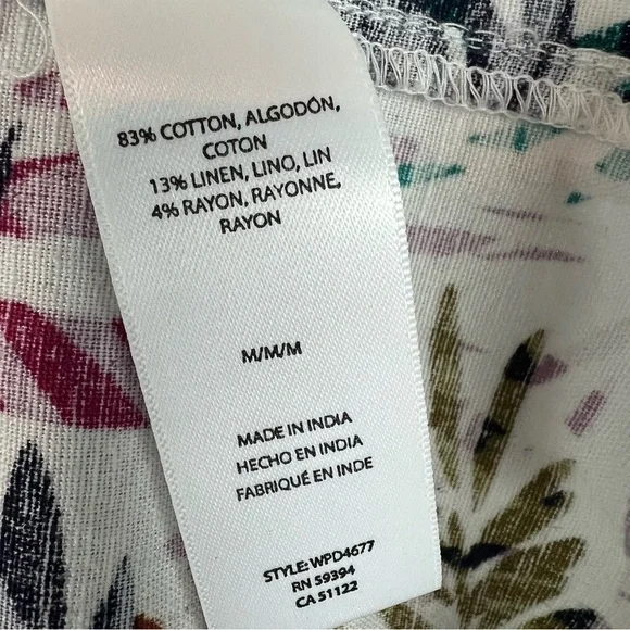 Beach Lunch Lounge Linen Tropical Palm Print Dress Cotton Medium Vacation Cruise - Picture 8 of 11